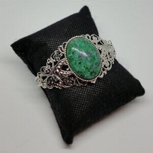 𝅺Silver tone large natural stone/gemstone cuff bracelet statement like new